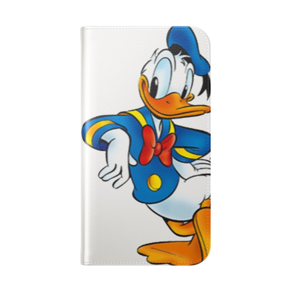 A durable and stylish flip cover phone case featuring the beloved Disney character, Donald Duck. - Folded Back