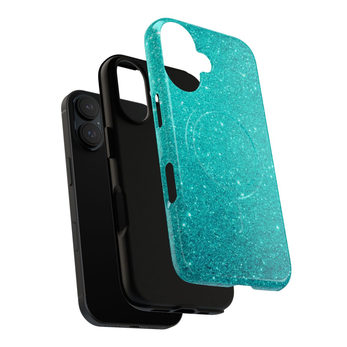 Robin's egg blue phone case with silver glitter gradient and magnetic tough design - Layers