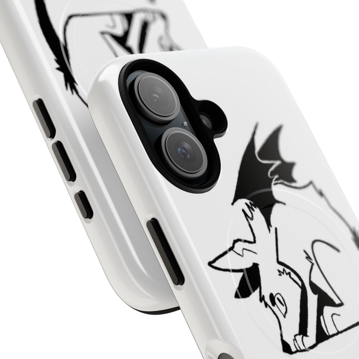 A dark and edgy magnetic tough phone case featuring a spooky devil dog design. - Detail