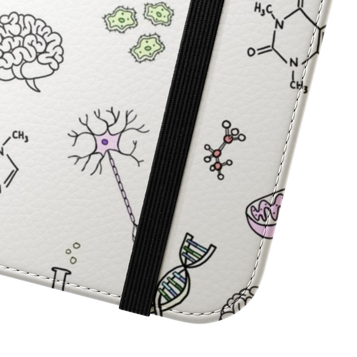 Nerdy science flip cover phone case with biology, chemistry, and school-themed design - Close Up