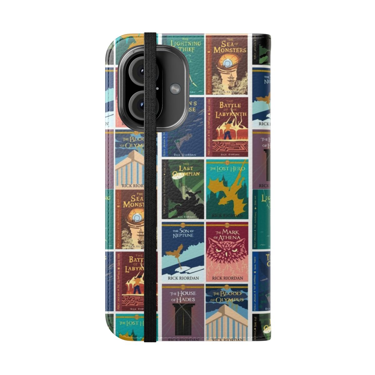 Vibrant phone case featuring characters from the Percy Jackson book series - Folded Front