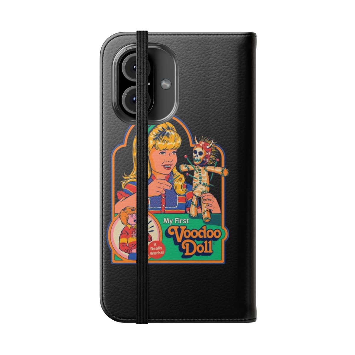 Vintage-style voodoo doll phone case with a retro and nostalgic design - Folded Front