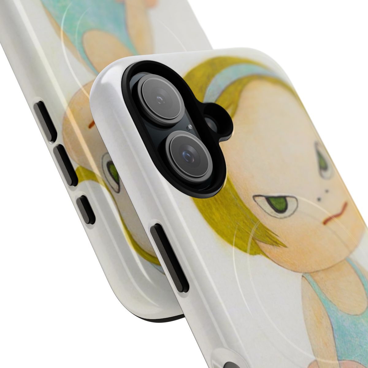 Artistic phone case with magnetic closure and tough design, featuring Yoshitomo Nara-inspired artwork. - Detail