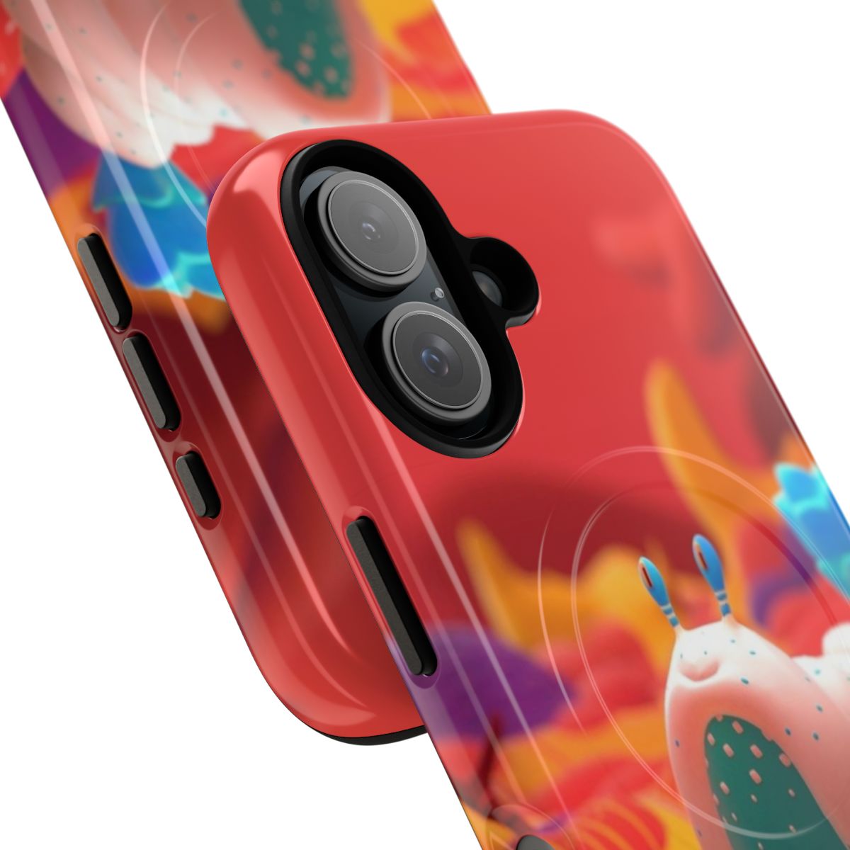 Vibrant and artistic underwater-themed phone case with 3D design featuring marine life like nudibranch and coral - Detail