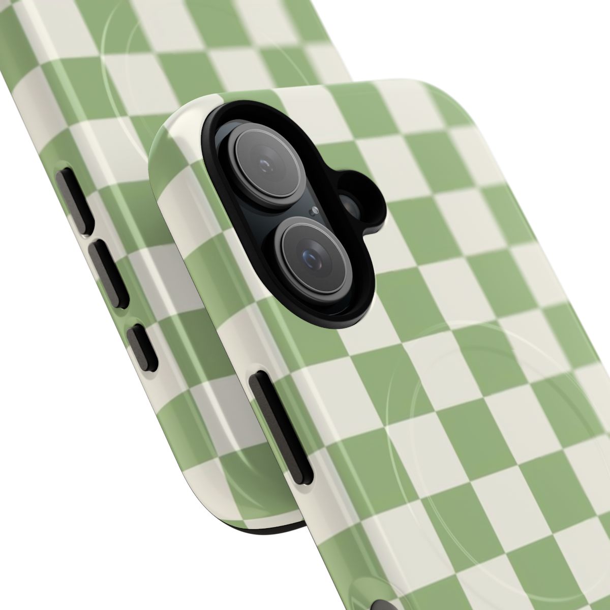 Vibrant checkerboard pattern printed on a magnetic phone case - Detail