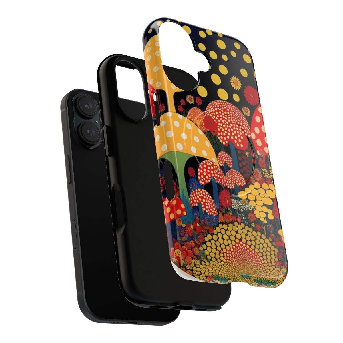 Vibrant polka dot mushroom pattern phone case in a surreal, psychedelic style - Layers