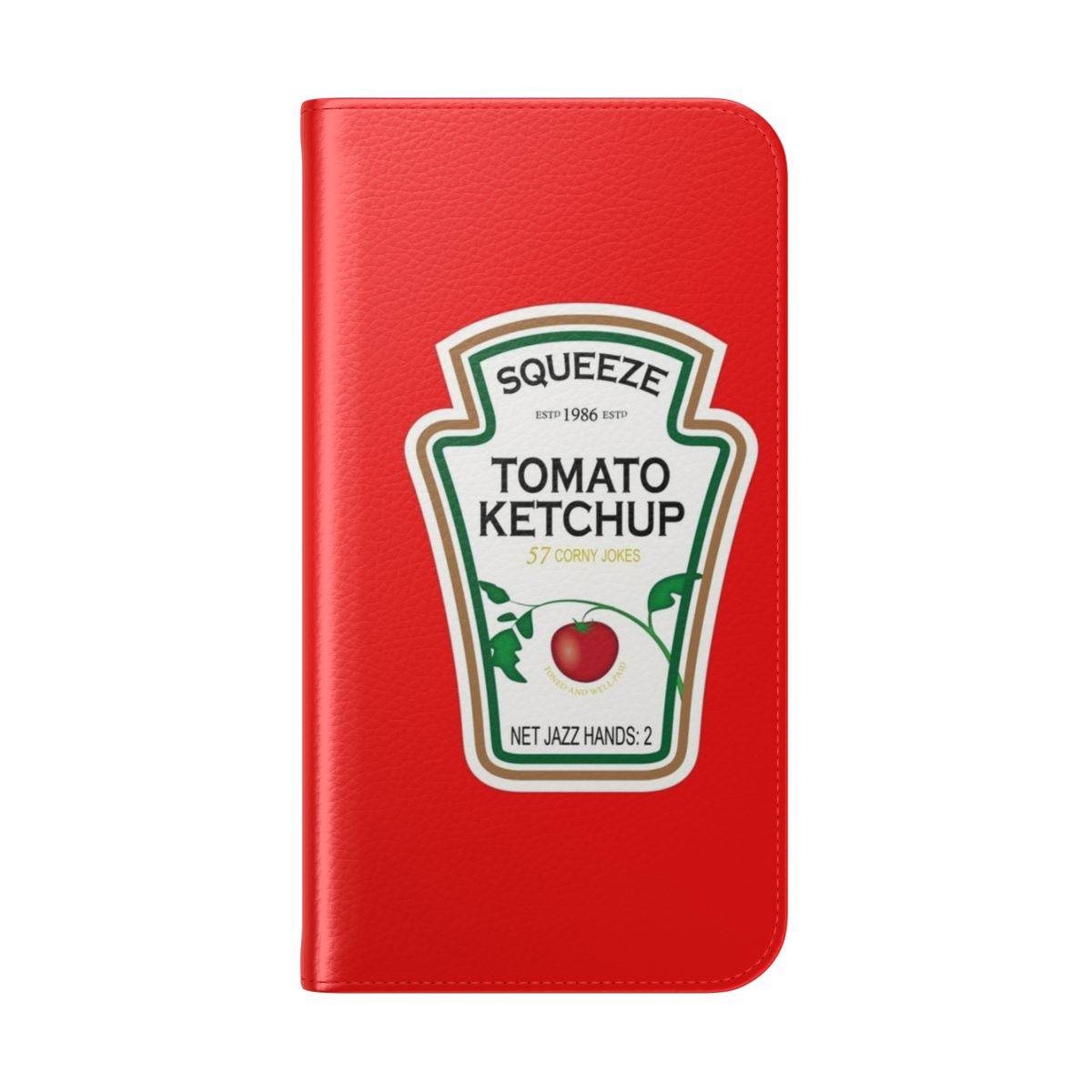 Ketchup-inspired flip cover phone case with a fun, parody design - Folded Back