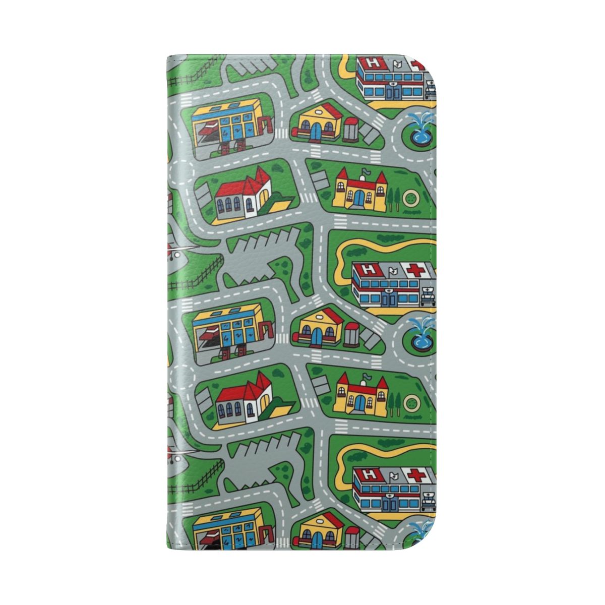 Vintage 90s-inspired phone case with a nostalgic car city road rug pattern, perfect for a retro or throwback aesthetic. - Folded Back