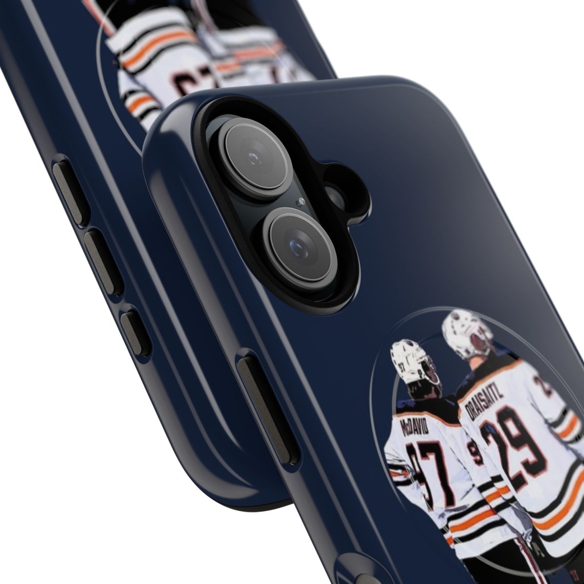 Magnetic tough phone case with Edmonton Oilers hockey team colors and logo - Detail