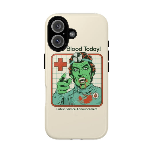 Vintage-style phone case with a "Give Blood Today" graphic, featuring a medical-themed design.