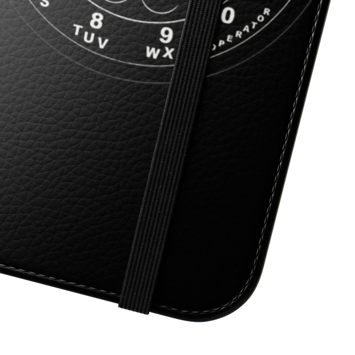 Vintage-style rotary dial phone case in black and white - Close Up