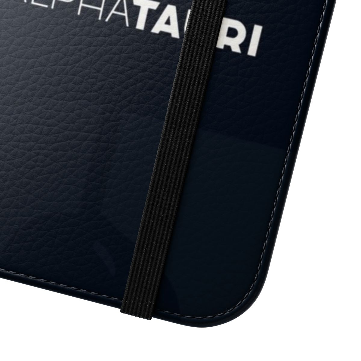 Premium flip cover phone case featuring the Alpha Tauri F1 team logo and colors - Close Up