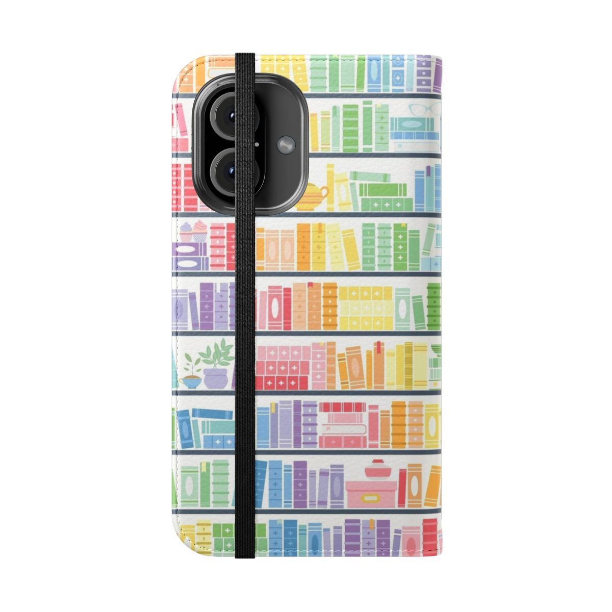 Colorful rainbow bookshelf pattern on a phone case - Folded Front