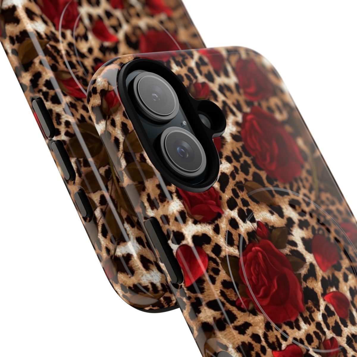 Leopard rose pattern phone case with a stylish and durable design - Detail