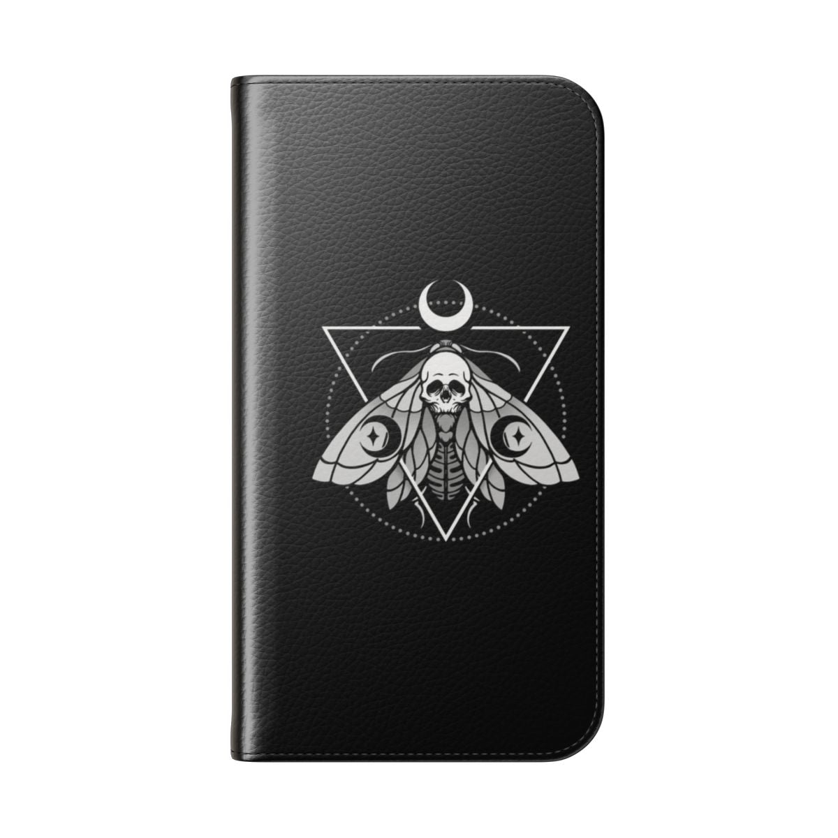 Mystic Moth Gothic Phone Case with Geometric Skull and Moon Design - Folded Back