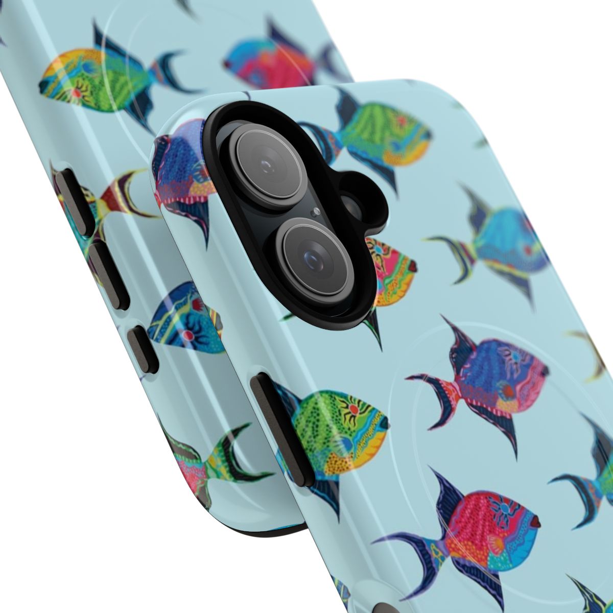 Vibrant Queen Triggerfish Phone Case with Colorful Tropical Fish Design - Detail