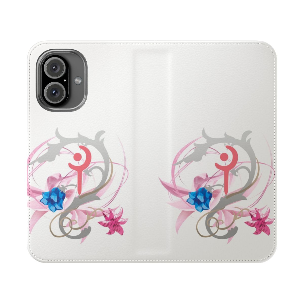 Flip cover phone case with a white mage-inspired design from the Final Fantasy XIV video game series.