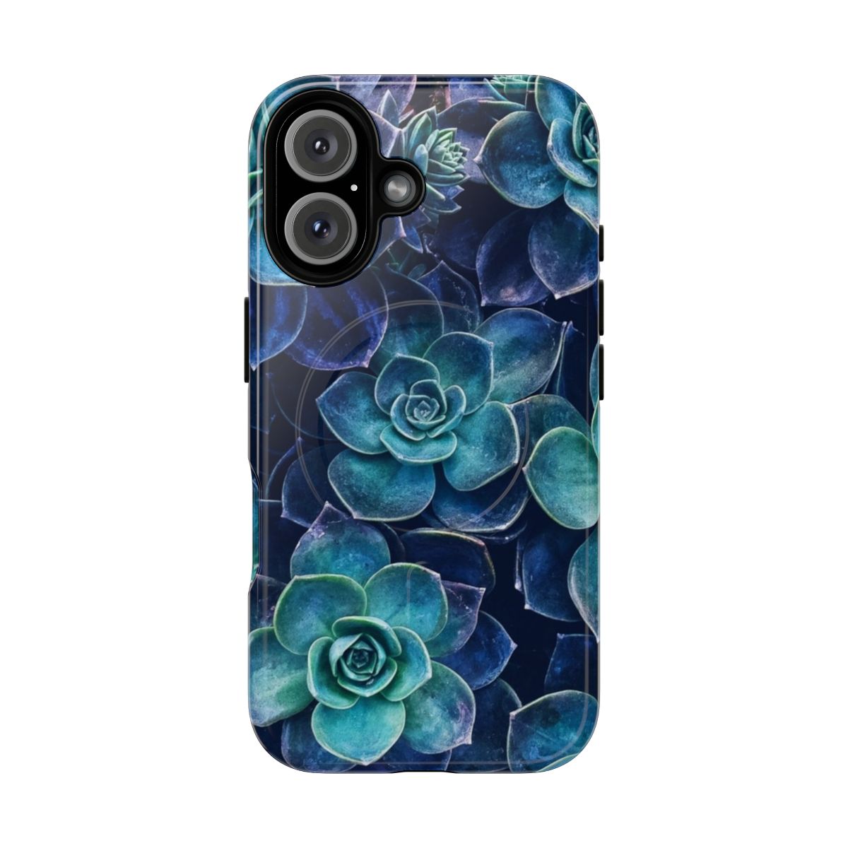 Stylish magnetic tough phone case featuring a design with succulent and plant motifs.