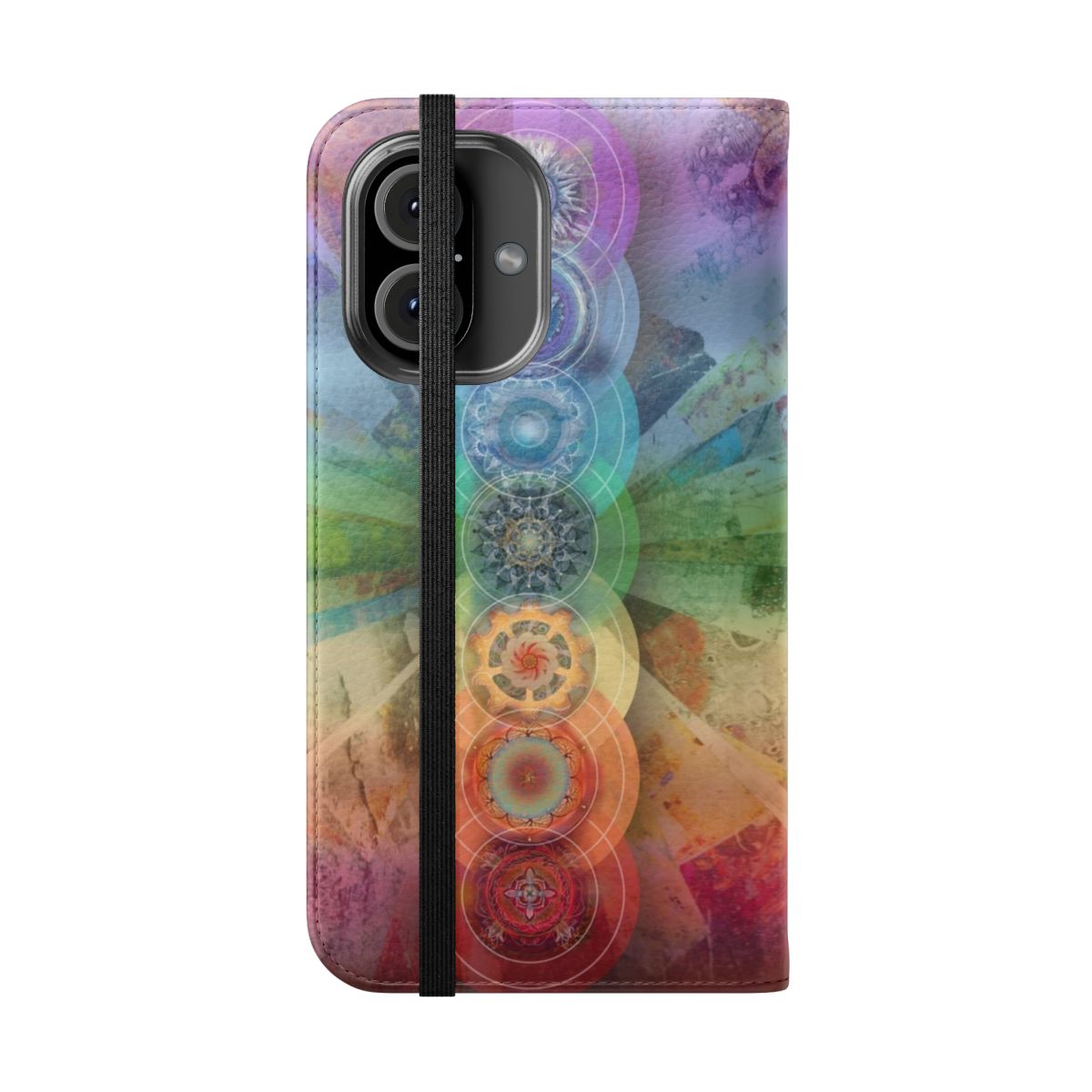 Vibrant Chakra Meditation Art Phone Case with Colorful Chakra Symbols - Folded Front