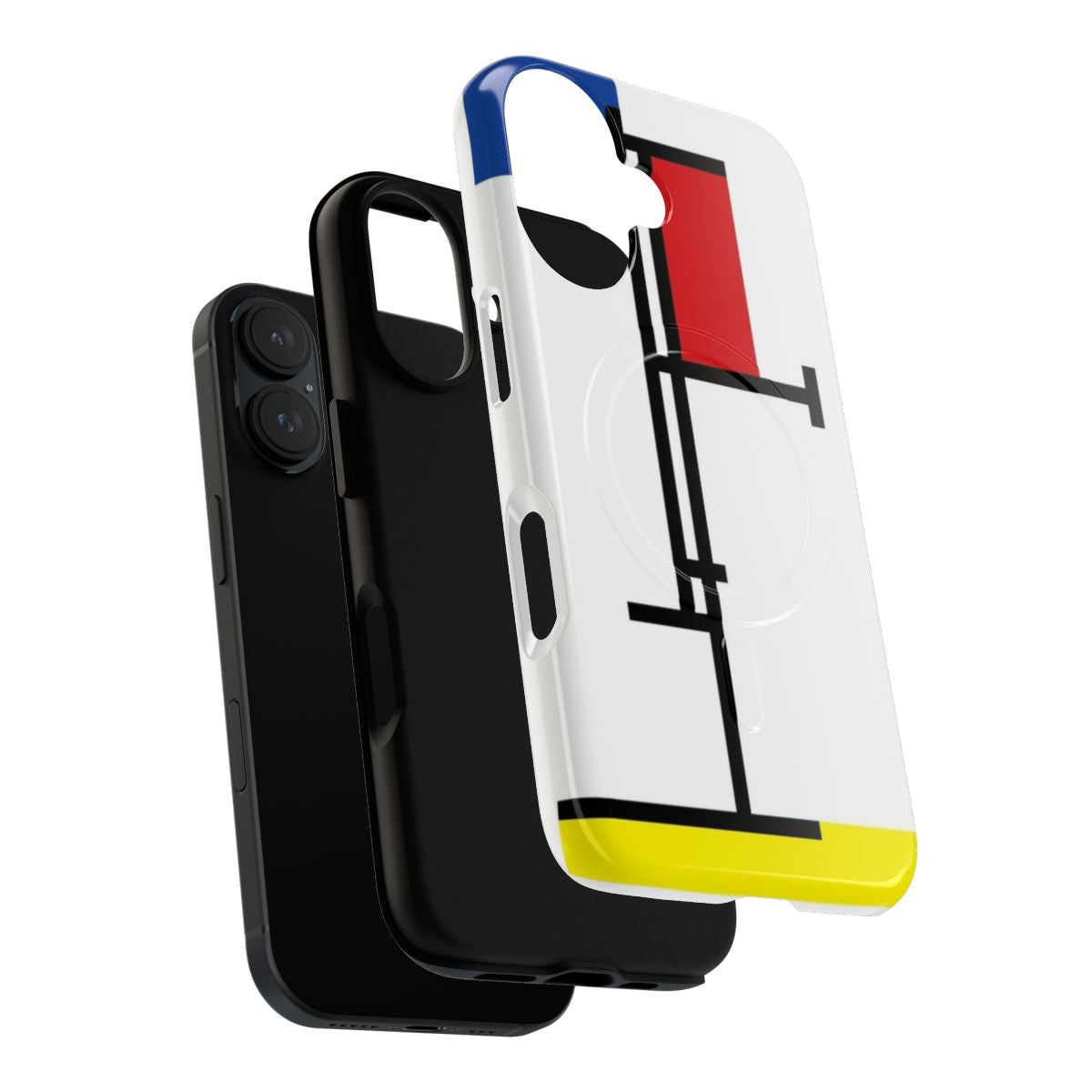 Vibrant geometric Mondrian-style minimalist art design on a phone case - Layers