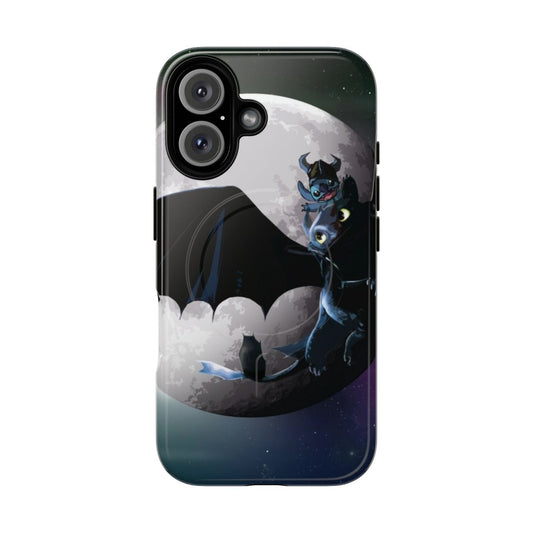 Magnetic tough phone case featuring cute cartoon characters Stich and Toothless