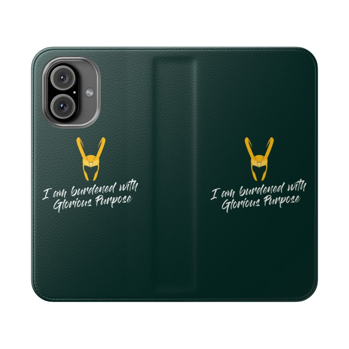 Flip cover phone case featuring a design inspired by Marvel's Loki, Avengers, and other popular characters