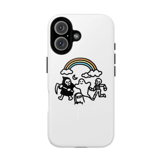 Spooky Pals Magnetic Tough Phone Cases with cute skeleton and rainbow design