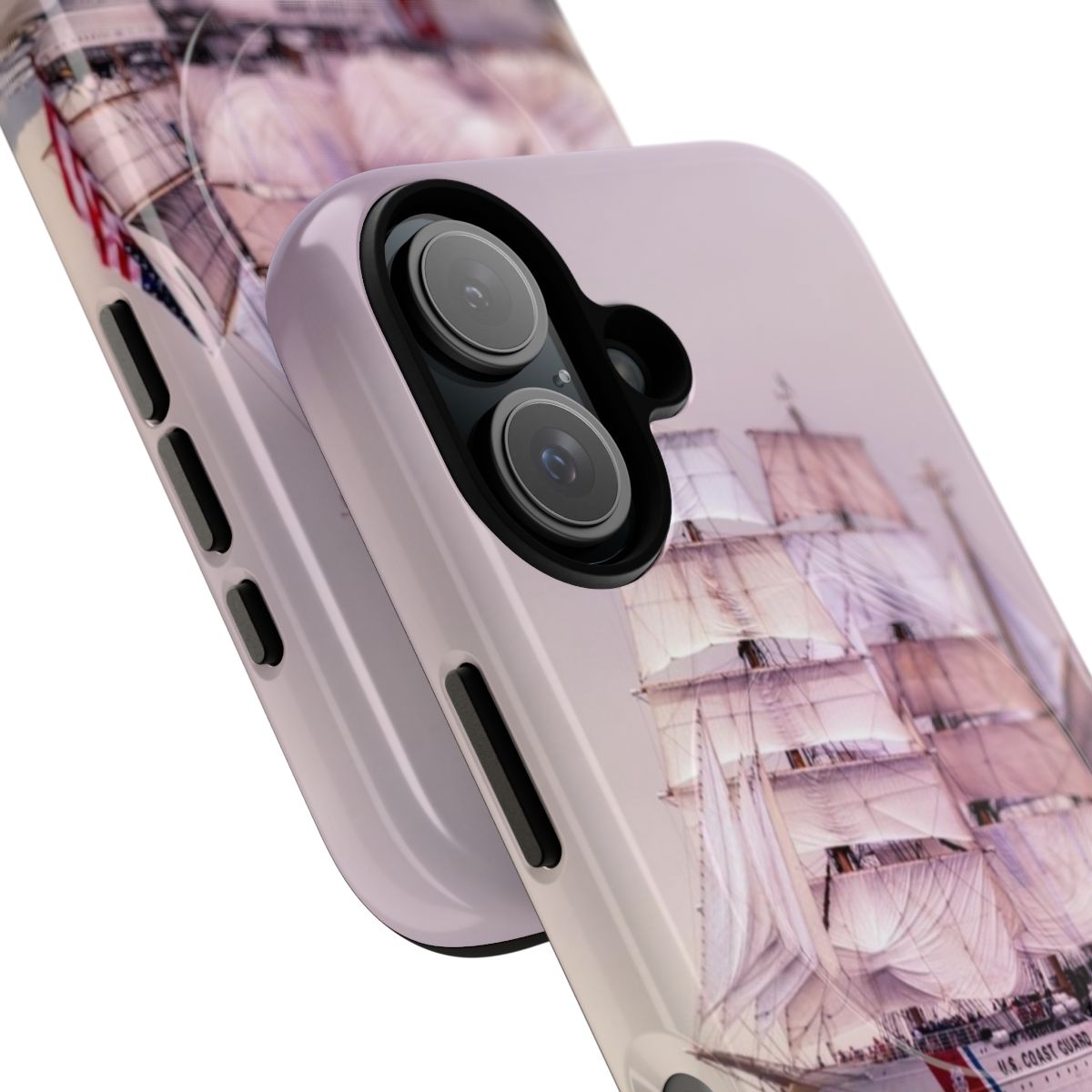 Tough phone case featuring a scenic view of tall ships in Boston Harbor - Detail