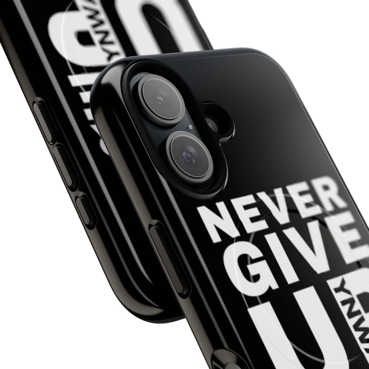 Tough magnetic phone case featuring the Liverpool FC logo and "Never Give Up" text - Detail