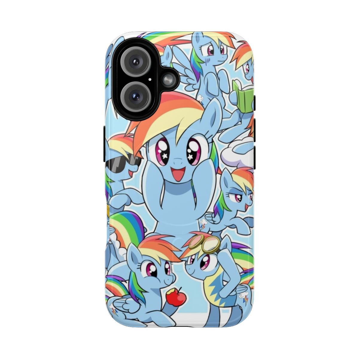 A collection of magnetic tough phone cases featuring the character Rainbow Dash from the TV series My Little Pony: Friendship is Magic.