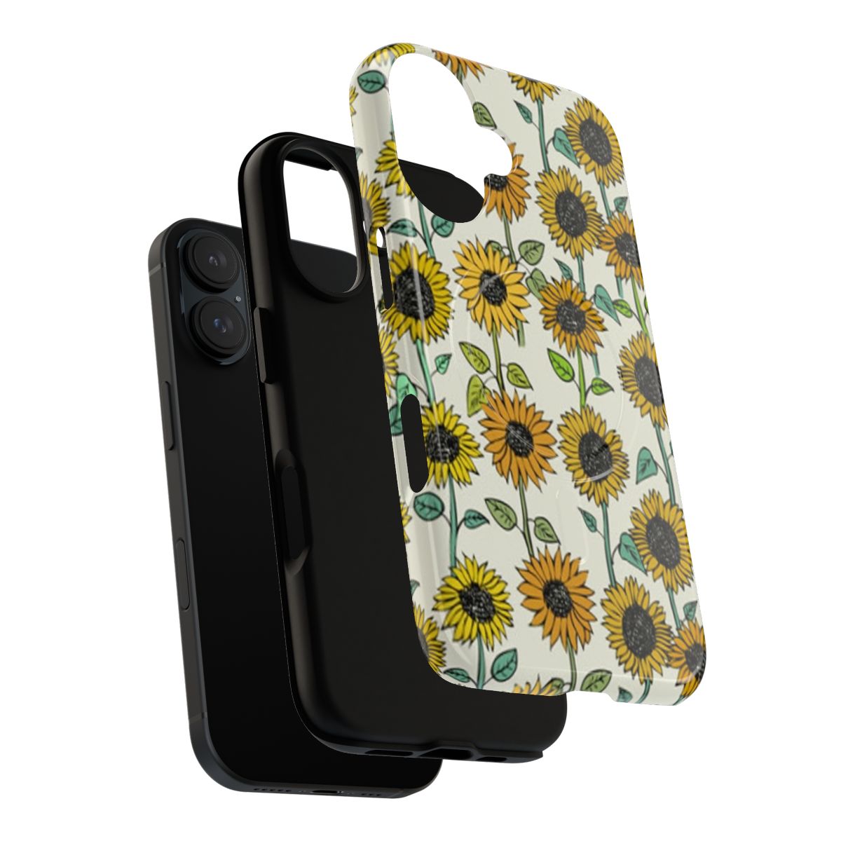 A phone case decorated with a painted sunflower design. - Layers