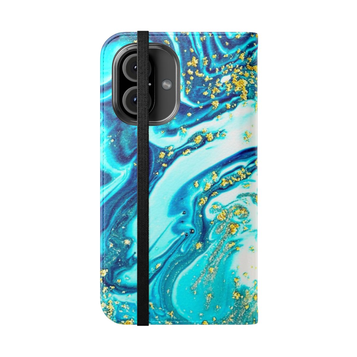 Artistic abstract fluid art phone case with marble, swirl, and tie-dye designs - Folded Front