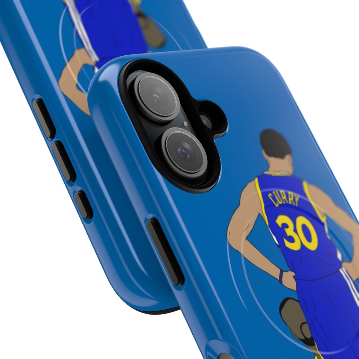 Magnetic tough iPhone case with artwork of Stephen Curry standing over LeBron James - Detail