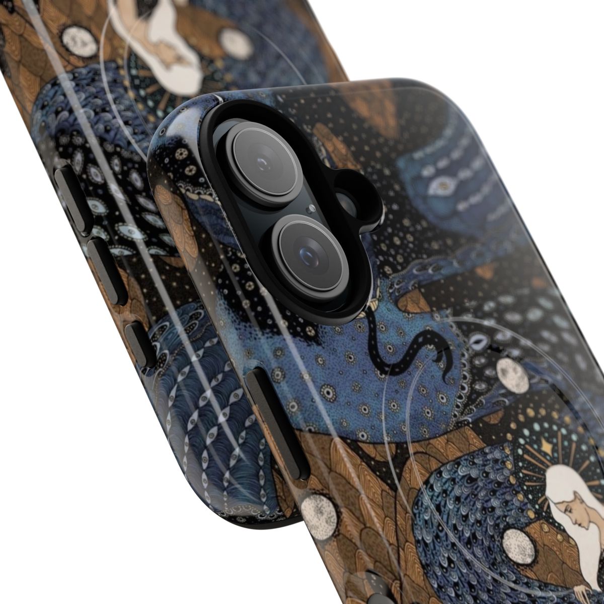 Magnetic tough phone case with detailed snake, moon, and dark designs - Detail