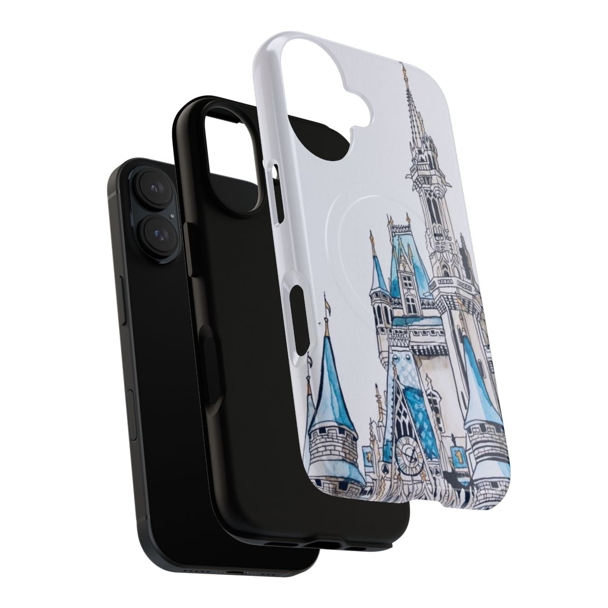 Watercolor illustration of Cinderella's Castle on a protective phone case - Layers