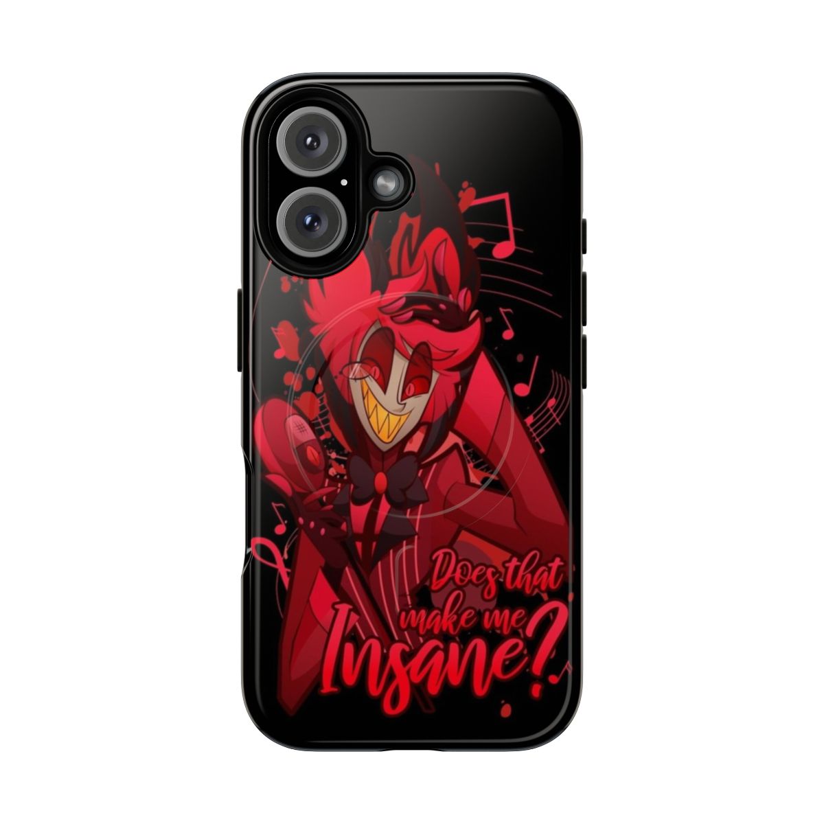 Magnetic tough phone case with red and demonic design inspired by Alastor the Radio Demon from the Hazbin Hotel series.