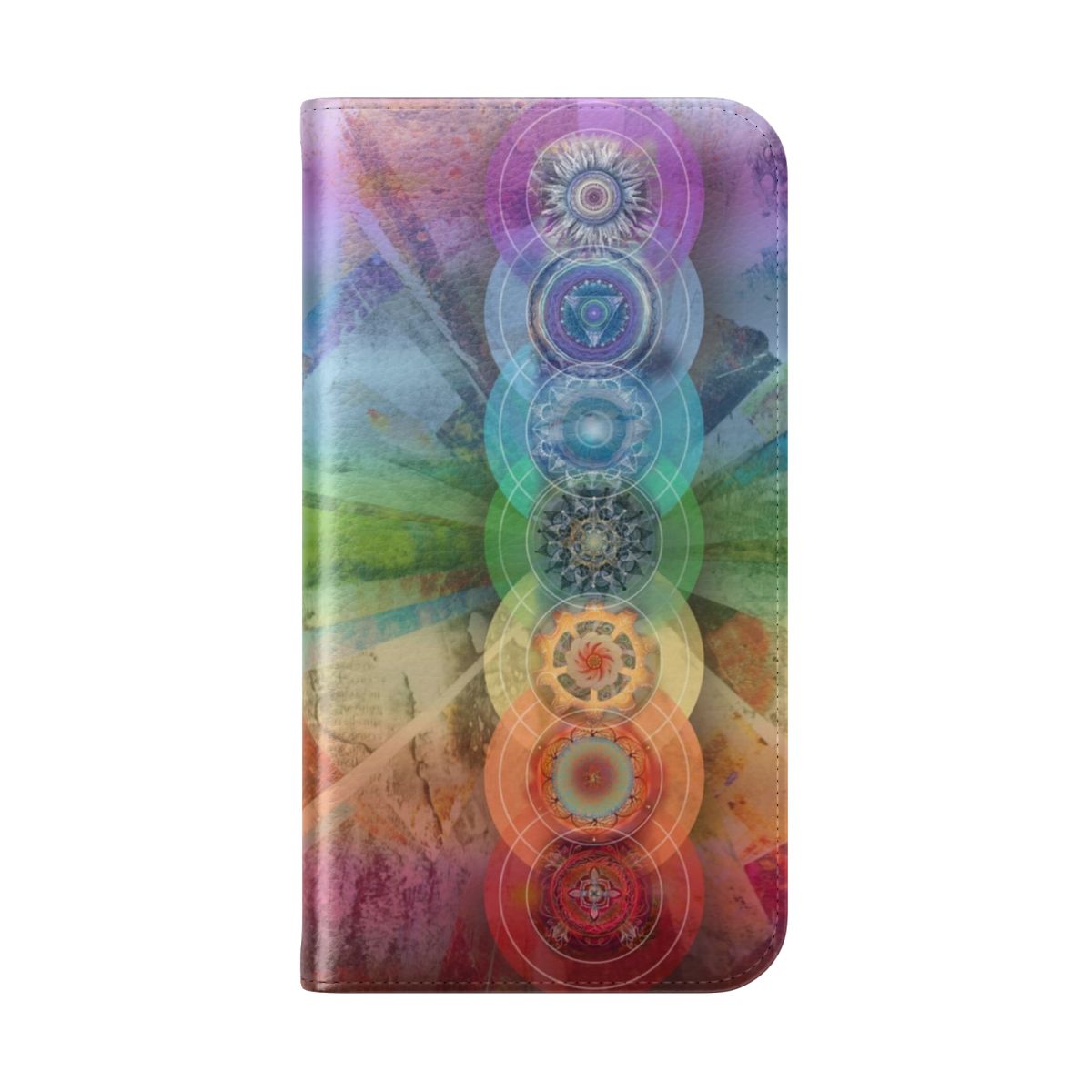 Vibrant Chakra Meditation Art Phone Case with Colorful Chakra Symbols - Folded Back