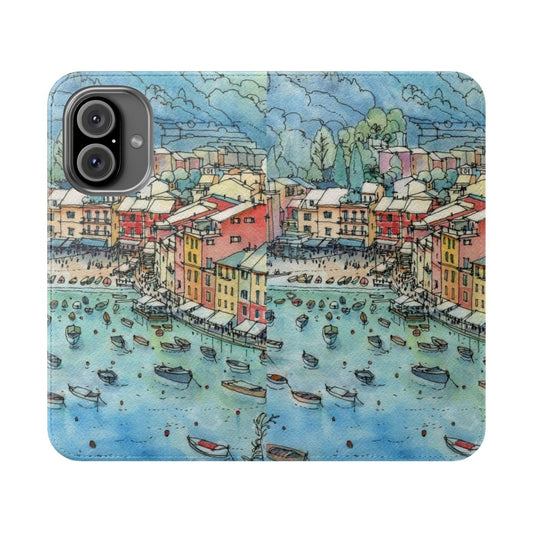 Flip phone case featuring a picturesque landscape of Portofino, Italy