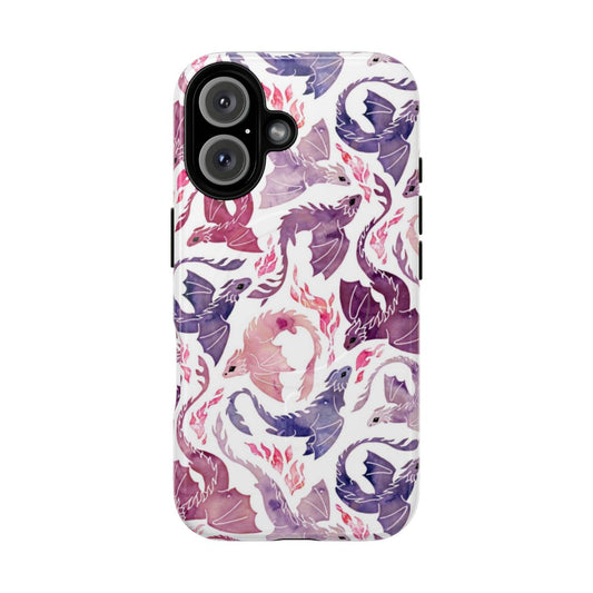 Vibrant watercolor dragon design on a tough magnetic phone case