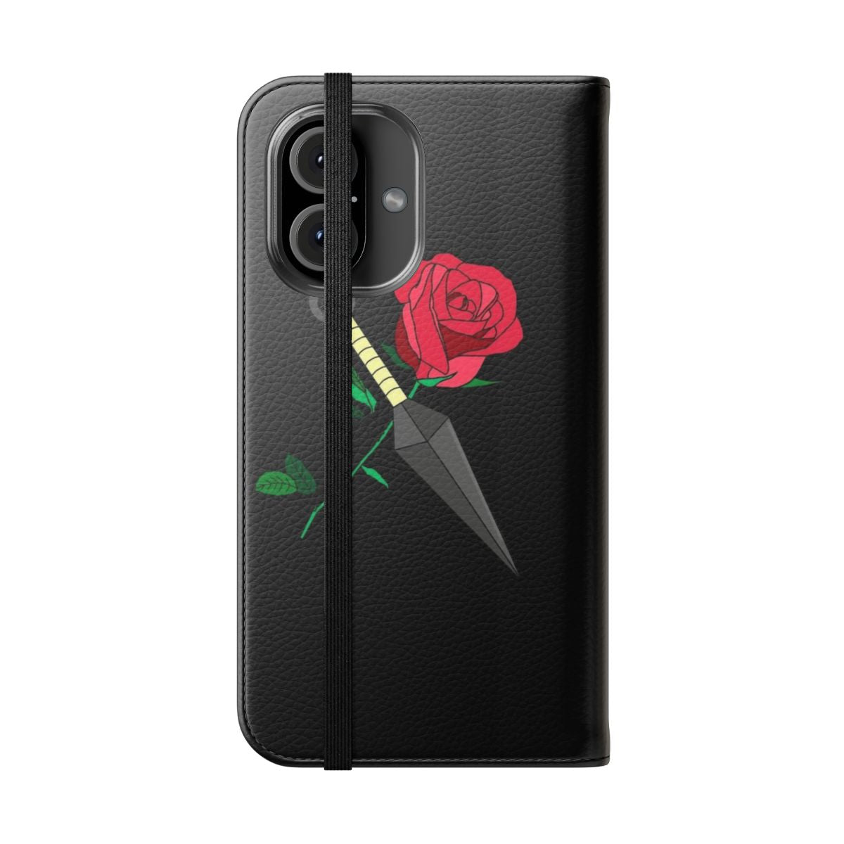 Flip phone case cover with rose and kunai inspired design - Folded Front