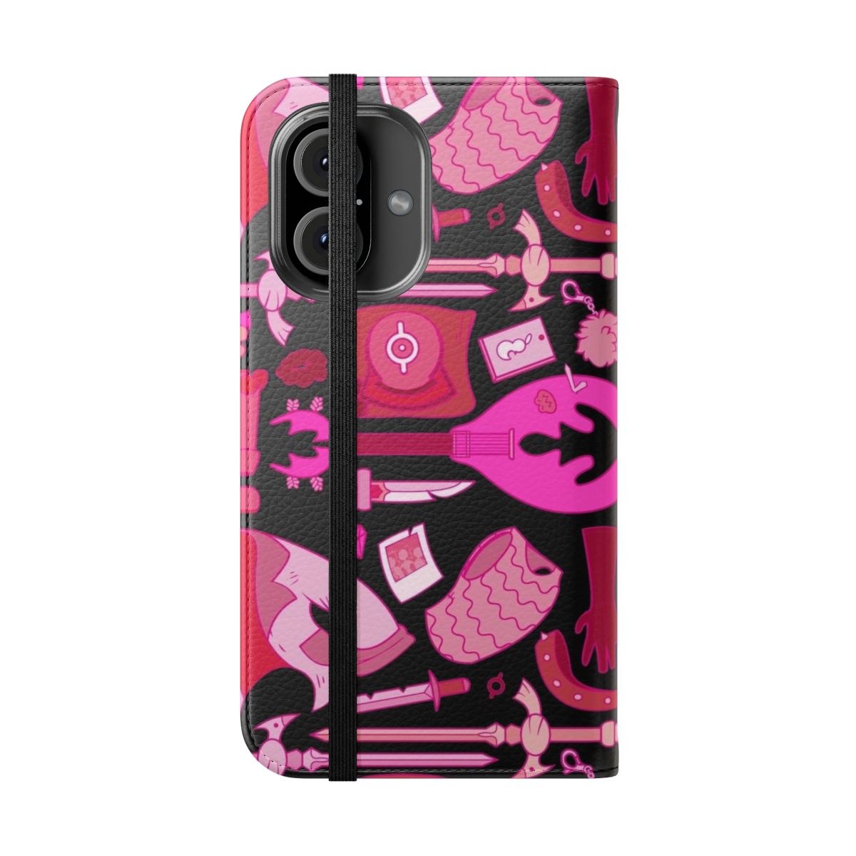 Pink flip cover phone case featuring a design inspired by the character Sasha Waybright from the animated series Amphibia. - Folded Front