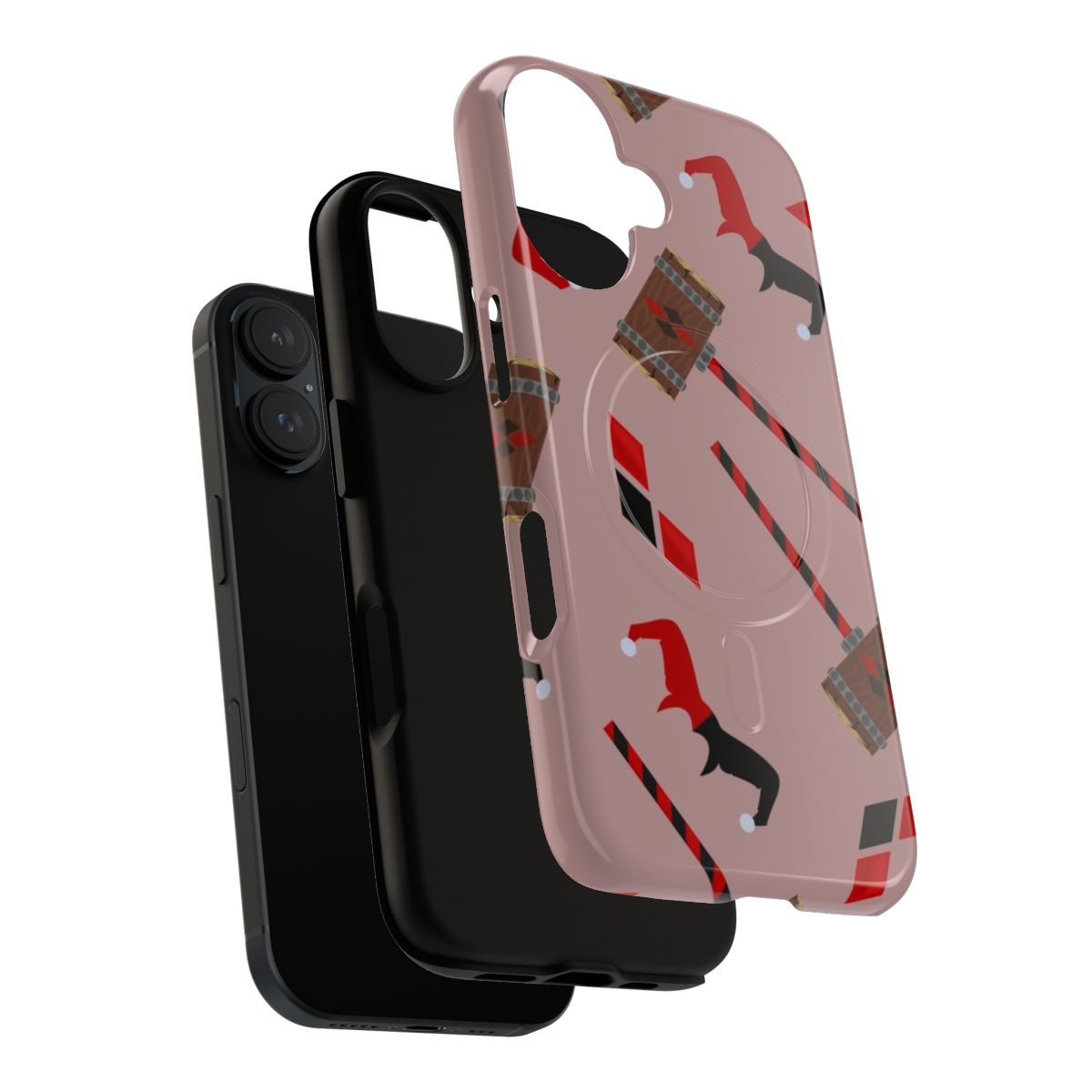 Magnetic phone case with repeating comic book villain pattern in green, purple, red, and black - Layers