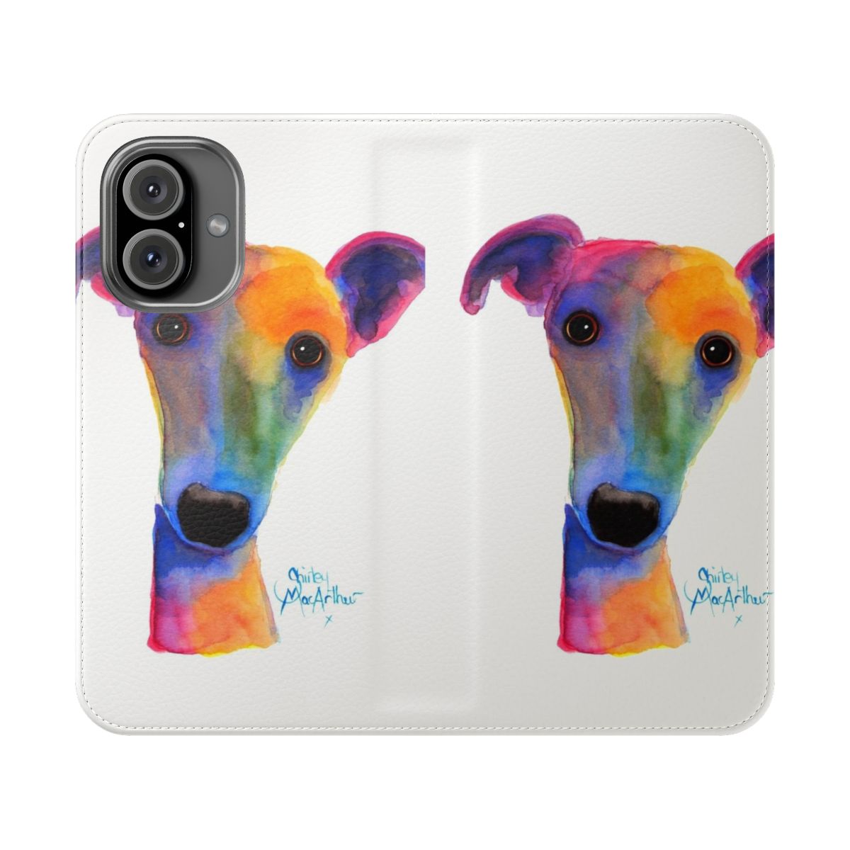 Whippet and greyhound print phone case featuring a watercolor floral 'pansy' design