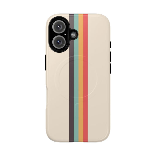 Vibrant retro-style rainbow stripe pattern on a tough, magnetic phone case