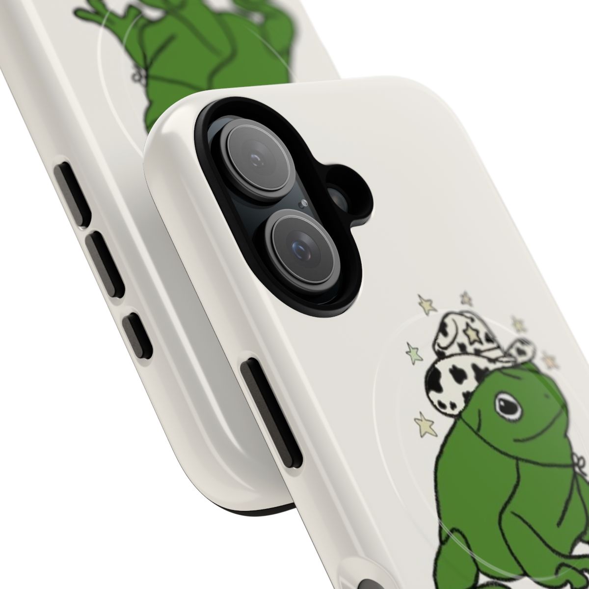 Magnetic phone case featuring a frog wearing a cowboy hat - Detail