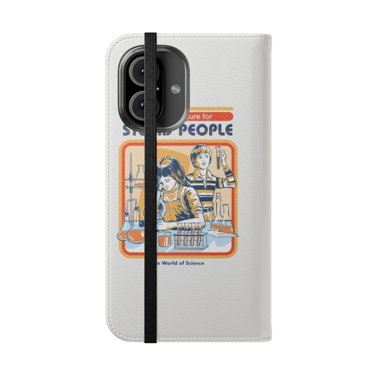 Vintage-inspired flip cover phone case with a humorous "A Cure for Stupid People" design - Folded Front