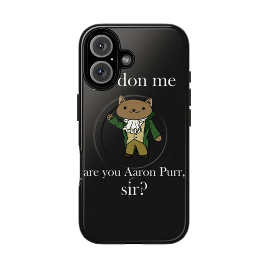 Magnetic tough phone case with a cute cat design and "Alexander Hamilcat" text, perfect for Hamilton musical fans.