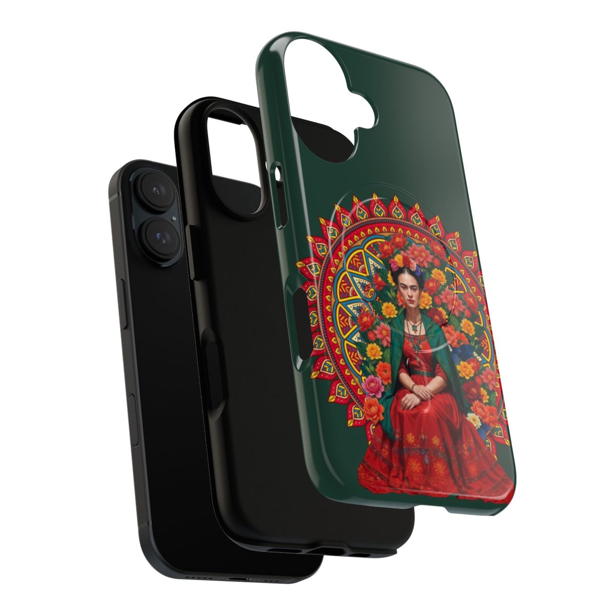 Vibrant floral mandala phone case inspired by the iconic Mexican artist Frida Kahlo - Layers