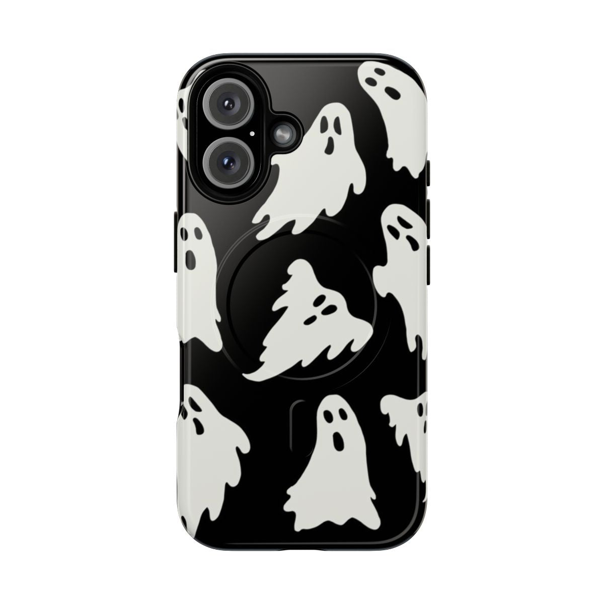 Artistic orange ghost design phone case with a spooky, alternative style