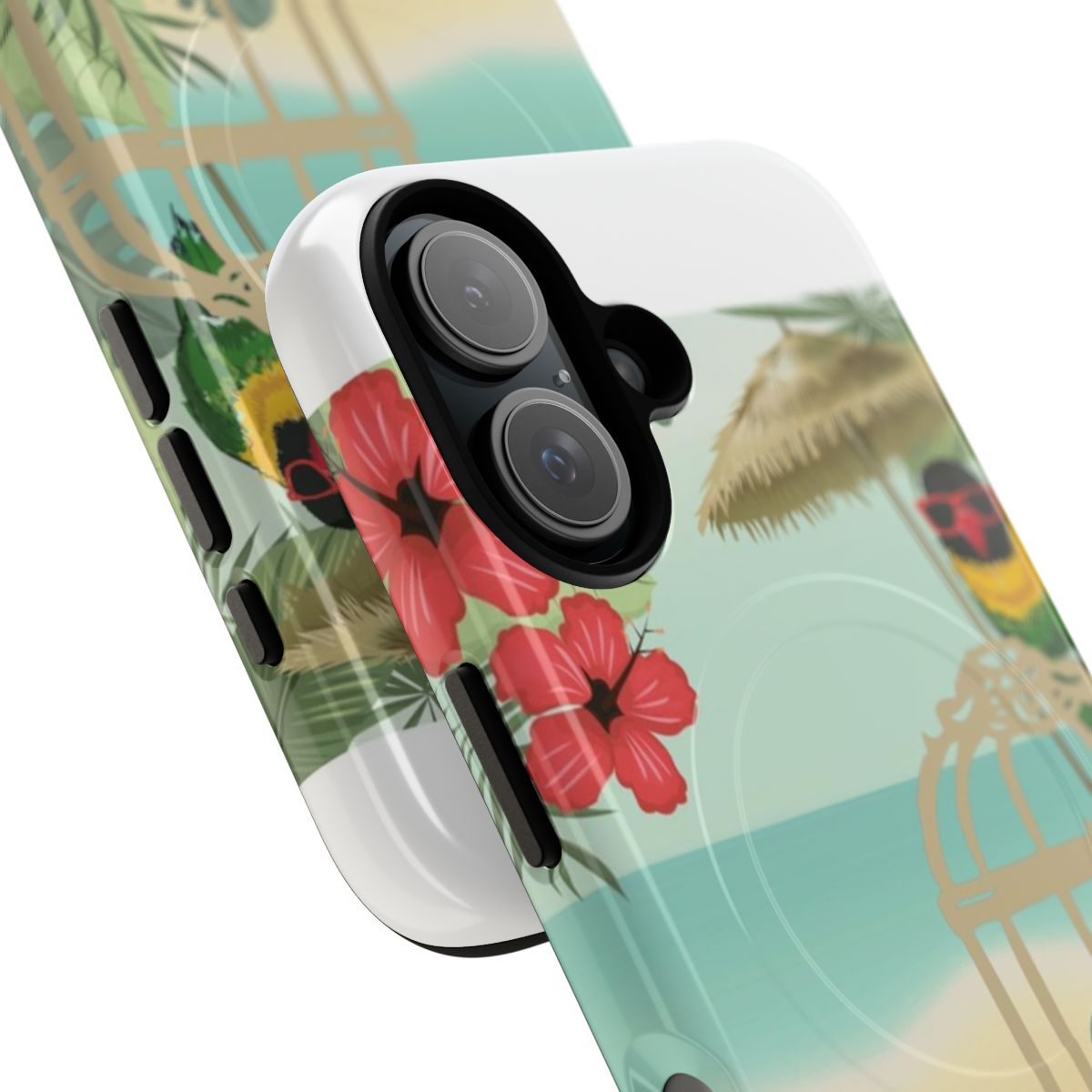 Vibrant tropical floral design phone case with magnetic protection - Detail